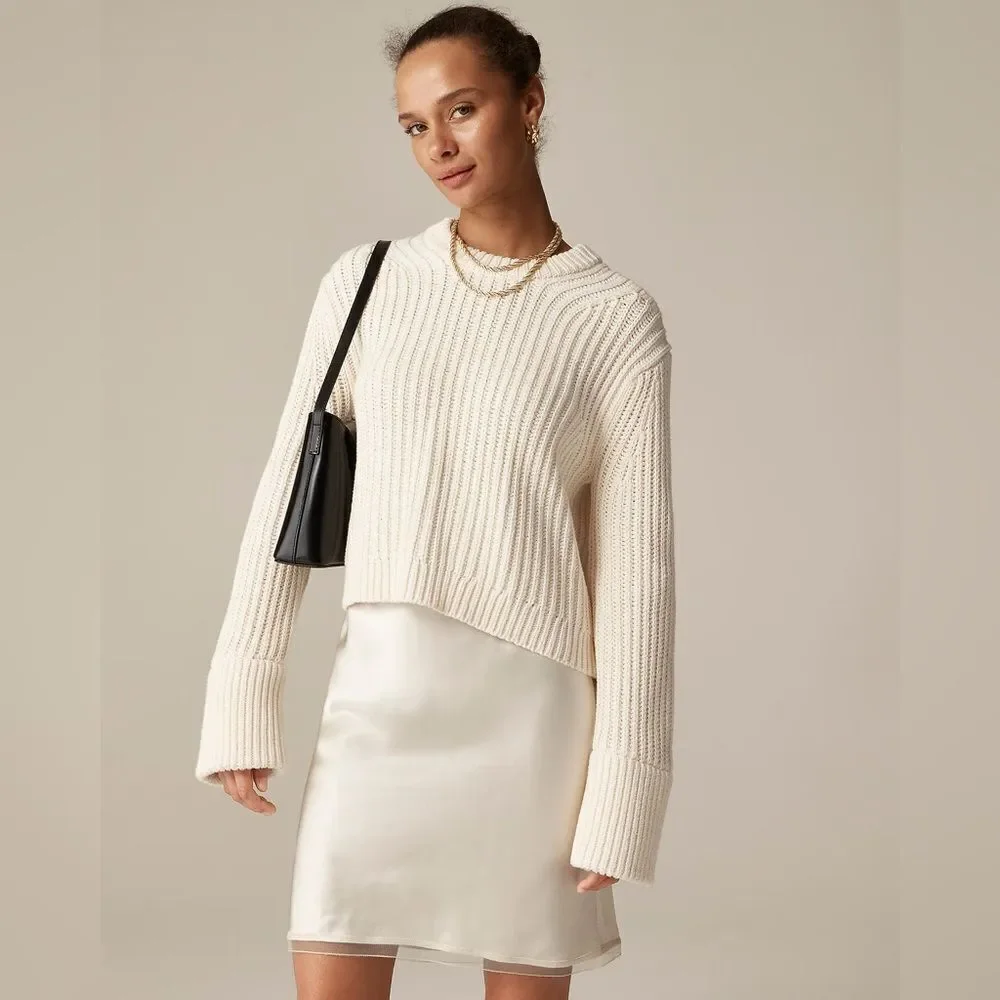 NWT J CREW Heritage cotton fisherman crewneck sweater in Ivory/white